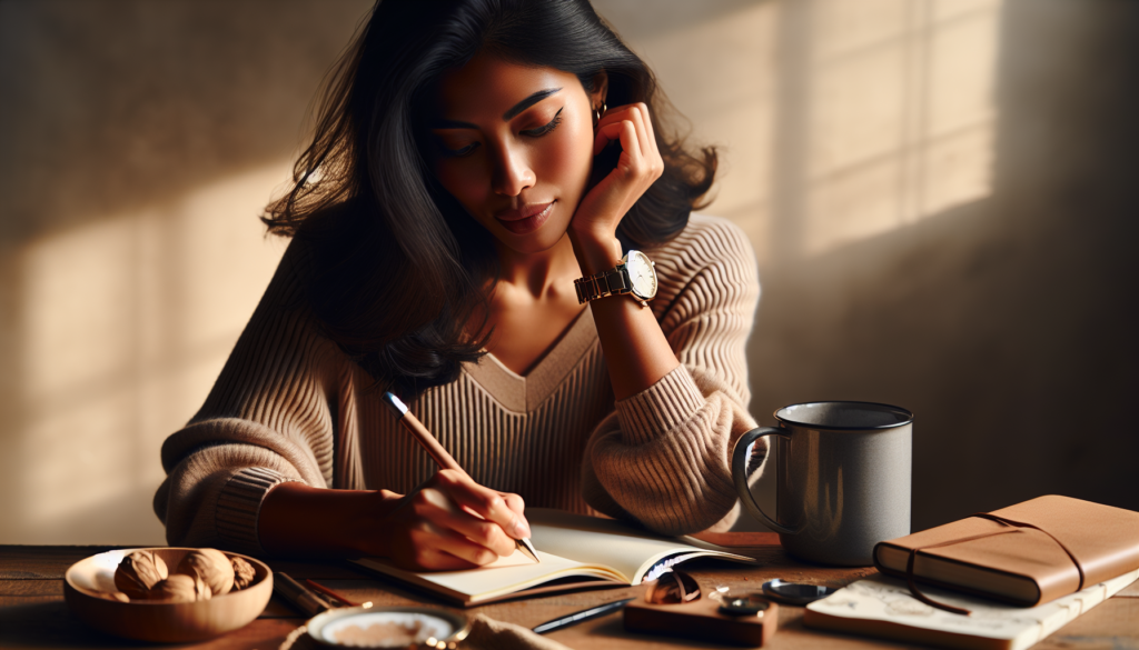 Practical Personal Growth Habits for Everyday Confidence - Eramag Magazine – Business, AI & Digital Growth Person writing a quick journal entry at a tidy desk with a coffee mug and phone, illustrating a practical self-care routine.